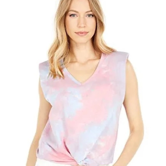 Blank NYC Cotton Tie-Dye Padded Shoulder V-Neck T-Shirt New With Tags Size: S - Picture 1 of 5